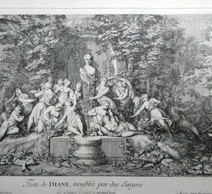 Original Antique FRENCH Etching by Claude Gillot (1673 - 1722). The Feast of the Diana