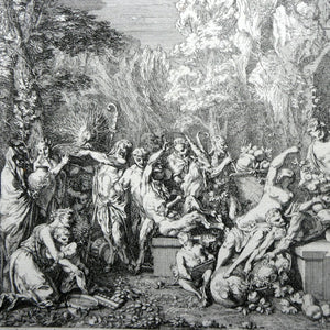 Original Antique FRENCH Etching by Claude Gillot (1673 - 1722). The Feast of the Bacchus