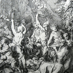 Original Antique FRENCH Etching by Claude Gillot (1673 - 1722). The Feast of the Bacchus