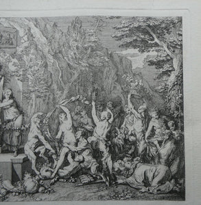 Original Antique FRENCH Etching by Claude Gillot (1673 - 1722). The Feast of the Bacchus