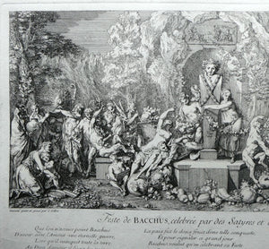 Original Antique FRENCH Etching by Claude Gillot (1673 - 1722). The Feast of the Bacchus