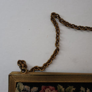 Vintage 1940s British PETIT POINT Tapestry Handbag or Evening Bag with Pink Roses Design. Excellent Condition