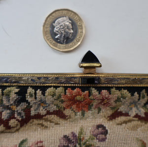 Vintage 1940s British PETIT POINT Tapestry Handbag or Evening Bag with Pink Roses Design. Excellent Condition