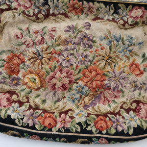 Vintage 1940s British PETIT POINT Tapestry Handbag or Evening Bag with Pink Roses Design. Excellent Condition