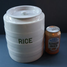 Load image into Gallery viewer, Early 20th Century Antique Grimwades White Hooped Household Jar or Canister. RICE (in green letters)
