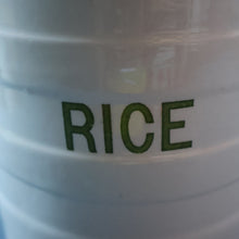 Load image into Gallery viewer, Early 20th Century Antique Grimwades White Hooped Household Jar or Canister. RICE (in green letters)
