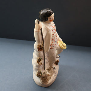 Unusual ANTIQUE Victorian Staffordshire Figurine of a Little Shepherd with Sheep at his Feet