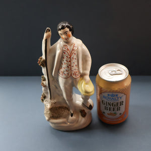 Unusual ANTIQUE Victorian Staffordshire Figurine of a Little Shepherd with Sheep at his Feet