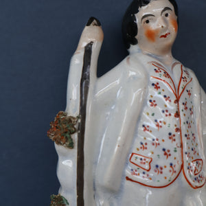 Unusual ANTIQUE Victorian Staffordshire Figurine of a Little Shepherd with Sheep at his Feet