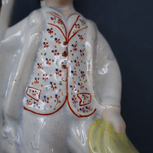 Unusual ANTIQUE Victorian Staffordshire Figurine of a Little Shepherd with Sheep at his Feet