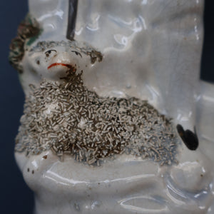 Unusual ANTIQUE Victorian Staffordshire Figurine of a Little Shepherd with Sheep at his Feet