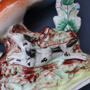 ANTIQUE 1870s Staffordshire Figurine. A Leaping Stag & Dog Spill Vase; Possibly by Sampson Smith