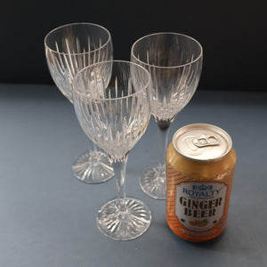 THREE GLASSES: Vintage Edinburgh Crystal Smaller WHITE WINE Glasses. SYMPHONY PATTERN. 7 1/8 inches (CODE F)