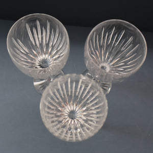 THREE GLASSES: Vintage Edinburgh Crystal Smaller WHITE WINE Glasses. SYMPHONY PATTERN. 7 1/8 inches (CODE F)