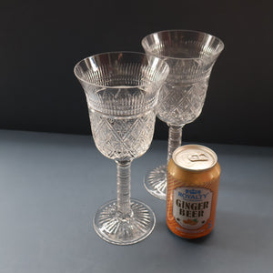 PAIR Vintage Edinburgh Crystal LARGE Water Goblets.  Fabulous KING JAMES Pattern. 9 inches (Code A)