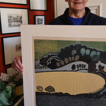 Load image into Gallery viewer, LARGE 1960s Linocut by GRAHAM CLARKE (b. 1944). Entitled "Behind Shoreham". Pencil Signed
