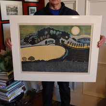 Load image into Gallery viewer, LARGE 1960s Linocut by GRAHAM CLARKE (b. 1944). Entitled "Behind Shoreham". Pencil Signed
