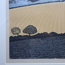 Load image into Gallery viewer, LARGE 1960s Linocut by GRAHAM CLARKE (b. 1944). Entitled "Behind Shoreham". Pencil Signed
