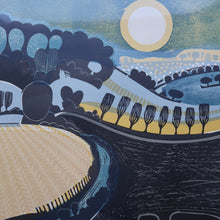 Load image into Gallery viewer, LARGE 1960s Linocut by GRAHAM CLARKE (b. 1944). Entitled "Behind Shoreham". Pencil Signed
