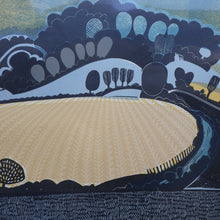Load image into Gallery viewer, LARGE 1960s Linocut by GRAHAM CLARKE (b. 1944). Entitled "Behind Shoreham". Pencil Signed
