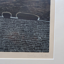 Load image into Gallery viewer, LARGE 1960s Linocut by GRAHAM CLARKE (b. 1944). Entitled "Behind Shoreham". Pencil Signed
