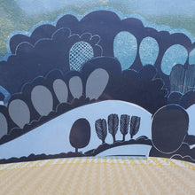 Load image into Gallery viewer, LARGE 1960s Linocut by GRAHAM CLARKE (b. 1944). Entitled "Behind Shoreham". Pencil Signed

