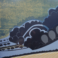 Load image into Gallery viewer, LARGE 1960s Linocut by GRAHAM CLARKE (b. 1944). Entitled "Behind Shoreham". Pencil Signed
