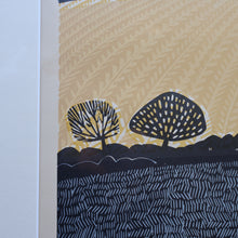 Load image into Gallery viewer, LARGE 1960s Linocut by GRAHAM CLARKE (b. 1944). Entitled "Behind Shoreham". Pencil Signed
