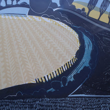 Load image into Gallery viewer, LARGE 1960s Linocut by GRAHAM CLARKE (b. 1944). Entitled "Behind Shoreham". Pencil Signed
