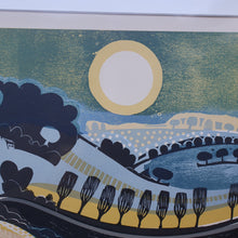 Load image into Gallery viewer, LARGE 1960s Linocut by GRAHAM CLARKE (b. 1944). Entitled "Behind Shoreham". Pencil Signed

