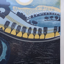 Load image into Gallery viewer, LARGE 1960s Linocut by GRAHAM CLARKE (b. 1944). Entitled "Behind Shoreham". Pencil Signed
