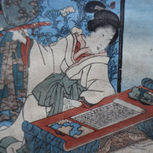 Load image into Gallery viewer, ANTIQUE Japanese Print by Utagawa Kunisada (1786 - 1865). The Colour Print Contest of a Modern Genj. Dated 1852

