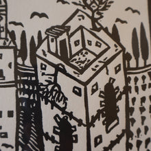 Load image into Gallery viewer, SCOTTISH ART. Jane Hyslop (RSA). Linocut of the town of San Gimignano, Tuscany
