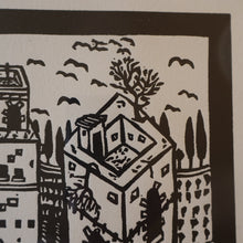 Load image into Gallery viewer, SCOTTISH ART. Jane Hyslop (RSA). Linocut of the town of San Gimignano, Tuscany
