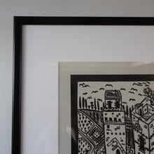 Load image into Gallery viewer, SCOTTISH ART. Jane Hyslop (RSA). Linocut of the town of San Gimignano, Tuscany

