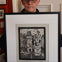 Load image into Gallery viewer, SCOTTISH ART. Jane Hyslop (RSA). Linocut of the town of San Gimignano, Tuscany

