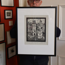Load image into Gallery viewer, SCOTTISH ART. Jane Hyslop (RSA). Linocut of the town of San Gimignano, Tuscany
