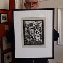 Load image into Gallery viewer, SCOTTISH ART. Jane Hyslop (RSA). Linocut of the town of San Gimignano, Tuscany
