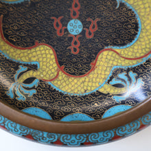Load image into Gallery viewer, SMALLER Antique Chinese Cloisonne Shallow Bowl with Five-Toed Dragon and Flaming Pearl. 5 1/2 inches
