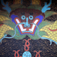 Load image into Gallery viewer, SMALLER Antique Chinese Cloisonne Shallow Bowl with Five-Toed Dragon and Flaming Pearl. 5 1/2 inches
