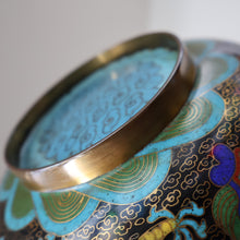 Load image into Gallery viewer, SMALLER Antique Chinese Cloisonne Shallow Bowl with Five-Toed Dragon and Flaming Pearl. 5 1/2 inches
