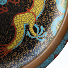 Load image into Gallery viewer, SMALLER Antique Chinese Cloisonne Shallow Bowl with Five-Toed Dragon and Flaming Pearl. 5 1/2 inches
