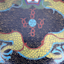 Load image into Gallery viewer, SMALLER Antique Chinese Cloisonne Shallow Bowl with Five-Toed Dragon and Flaming Pearl. 5 1/2 inches
