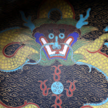 Load image into Gallery viewer, SMALLER Antique Chinese Cloisonne Shallow Bowl with Five-Toed Dragon and Flaming Pearl. 5 1/2 inches
