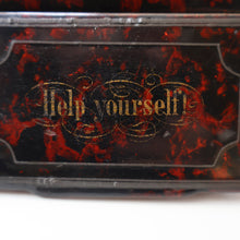 Load image into Gallery viewer, Papier Mâché Snuff Box with Faux Red &amp; Black Marblished Finish. Inscribed in gold: HELP YOURSELF
