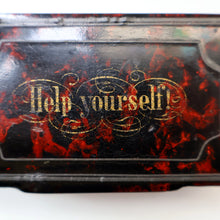 Load image into Gallery viewer, Papier Mâché Snuff Box with Faux Red &amp; Black Marblished Finish. Inscribed in gold: HELP YOURSELF

