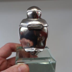 Rare 1920s ART DECO WMF Duck Inkwell on Faceted Clear Crystal Base 