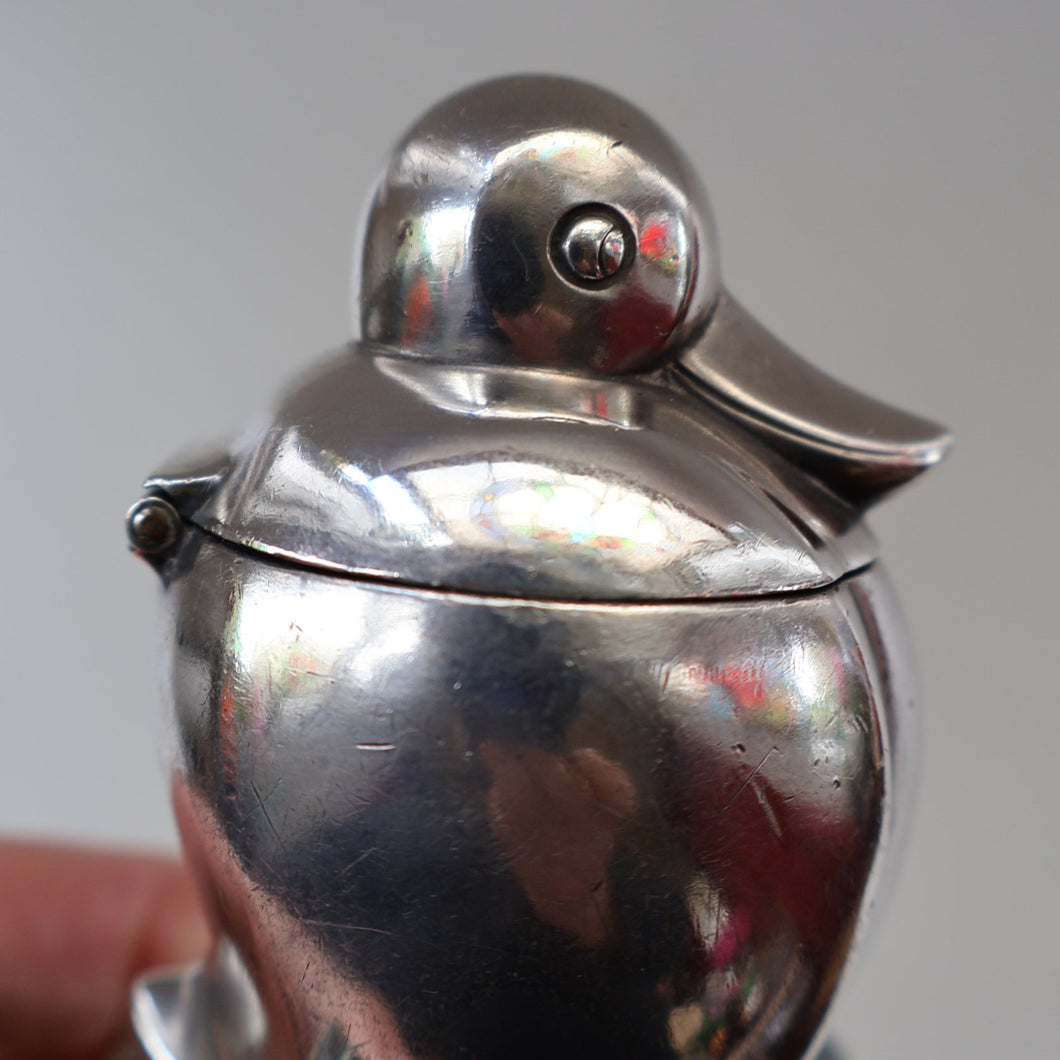 Rare 1920s ART DECO WMF Duck Inkwell on Faceted Clear Crystal Base 