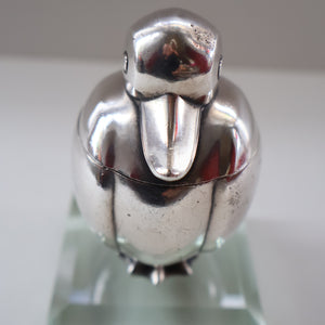 Rare 1920s ART DECO WMF Duck Inkwell on Faceted Clear Crystal Base 