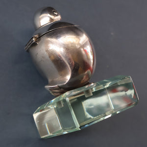 Rare 1920s ART DECO WMF Duck Inkwell on Faceted Clear Crystal Base 